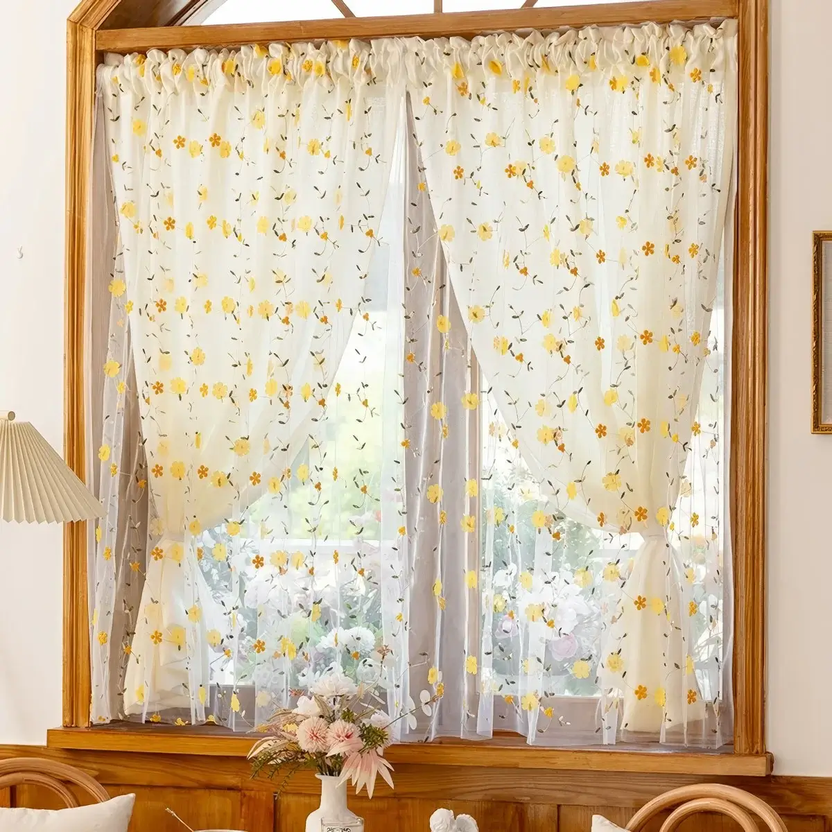 Embroidered Sheer Curtains with Delicate Patterns - Elegant Decor